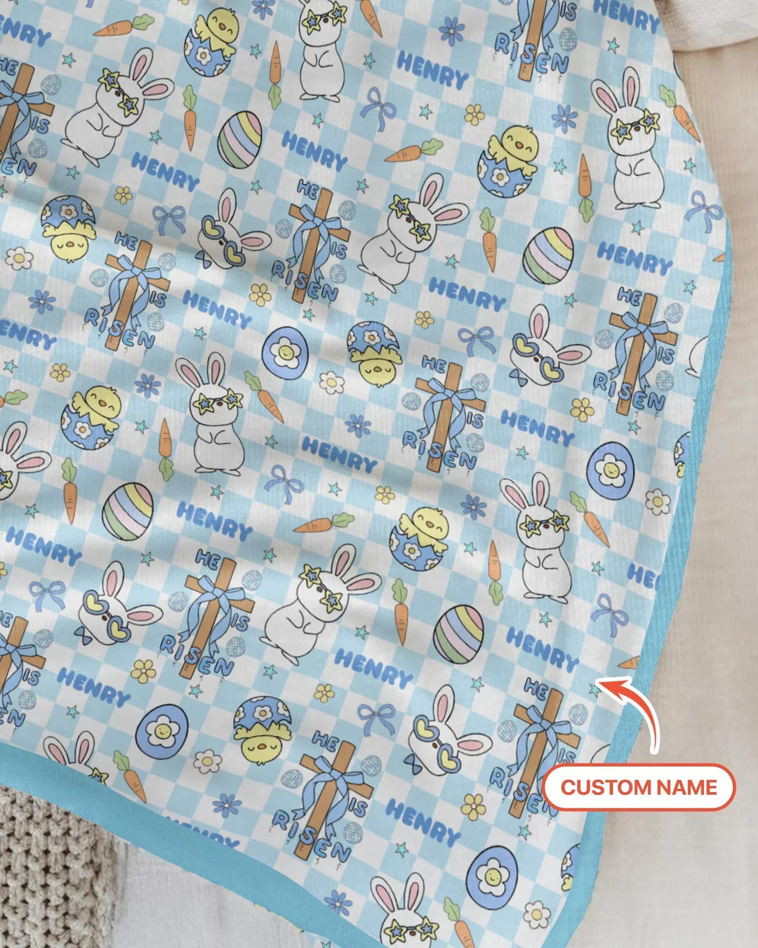 Custom Name Retro Easter Bamboo Blanket