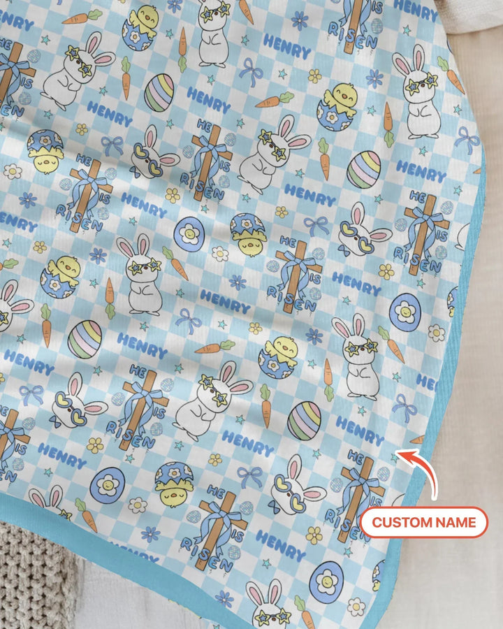 Custom Name Retro Easter Bamboo Blanket