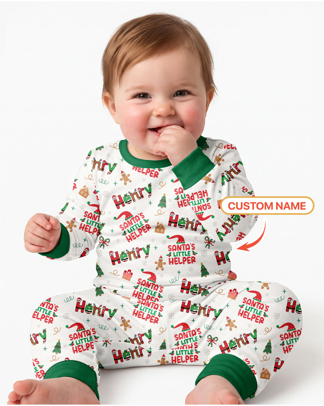 Personalized Santa's Little Helper Bamboo Two Piece Long Sleeve Pajama Set