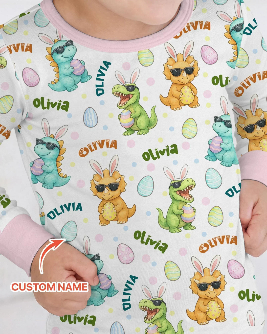 Custom Name Dinosaur on the Hunt Bamboo Two Piece Long Sleeve Pajama Set