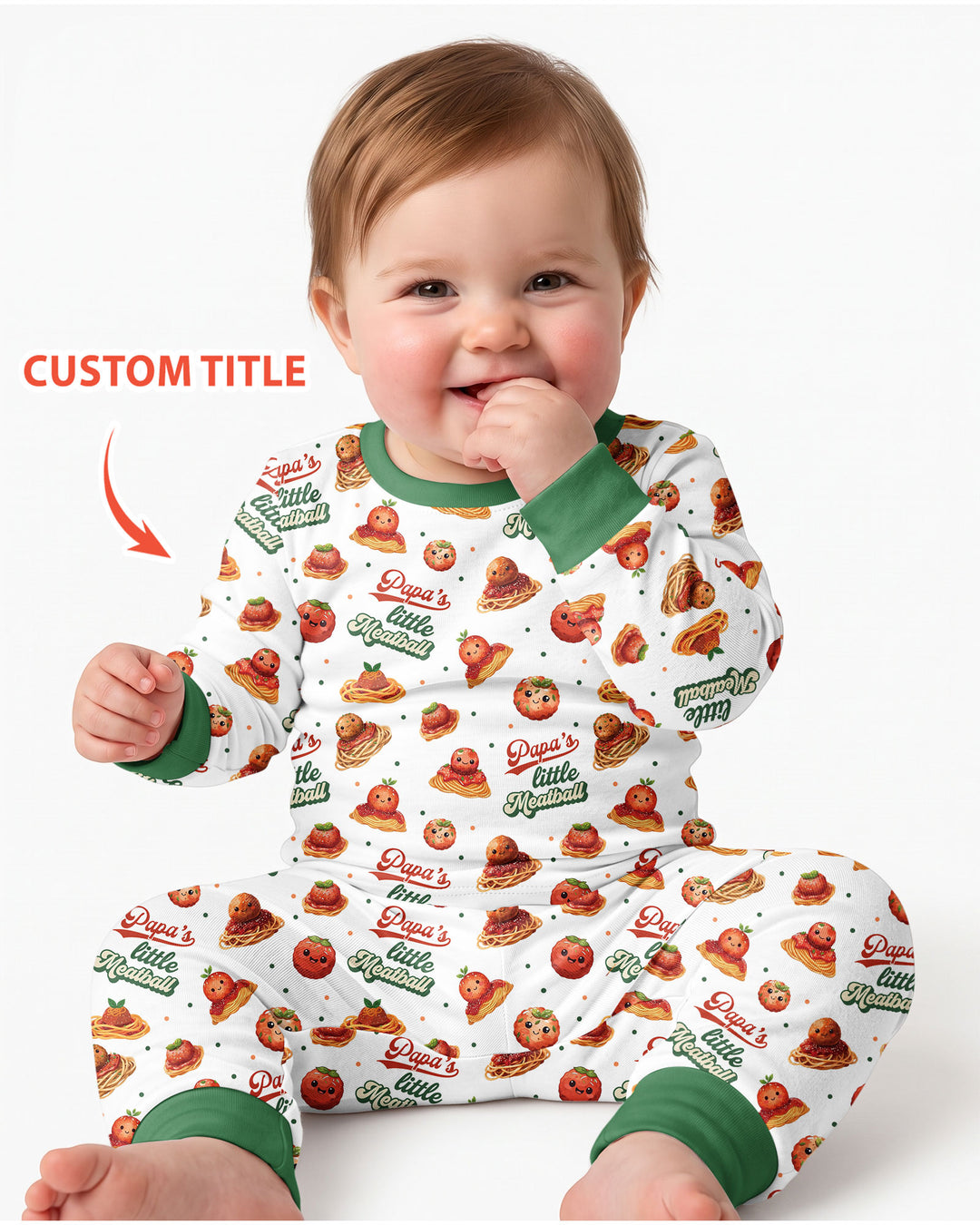 Custom Name Little Meatball Bamboo Two Piece Long Sleeve Pajama Set