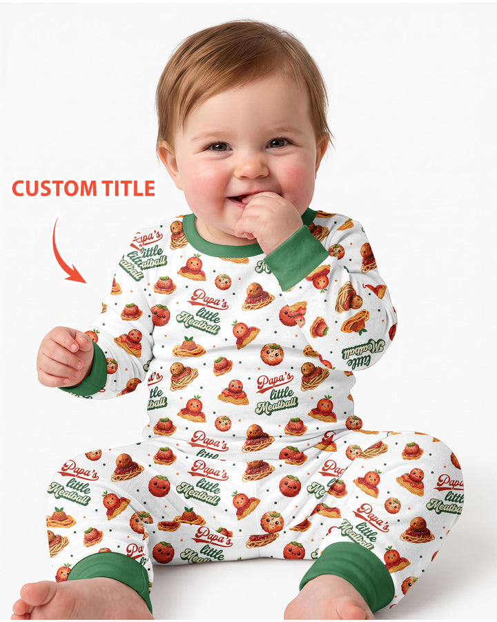 Custom Name Little Meatball Bamboo Two Piece Long Sleeve Pajama Set