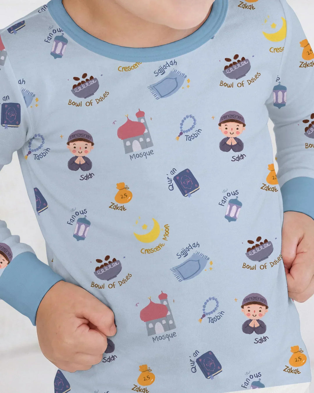 Cute Ramadhan Mubarak Bamboo Two Piece Long Sleeve Pajama Set