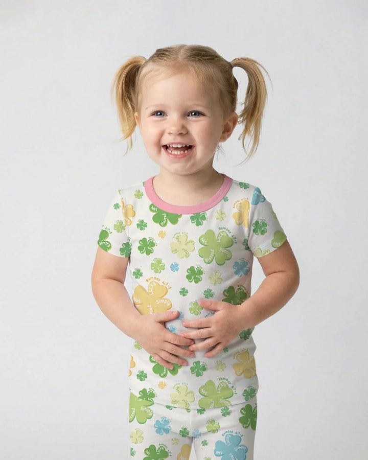 Shamrocks Print St. Patrick's Day Bamboo Two Piece Short Sleeve Pajama Set