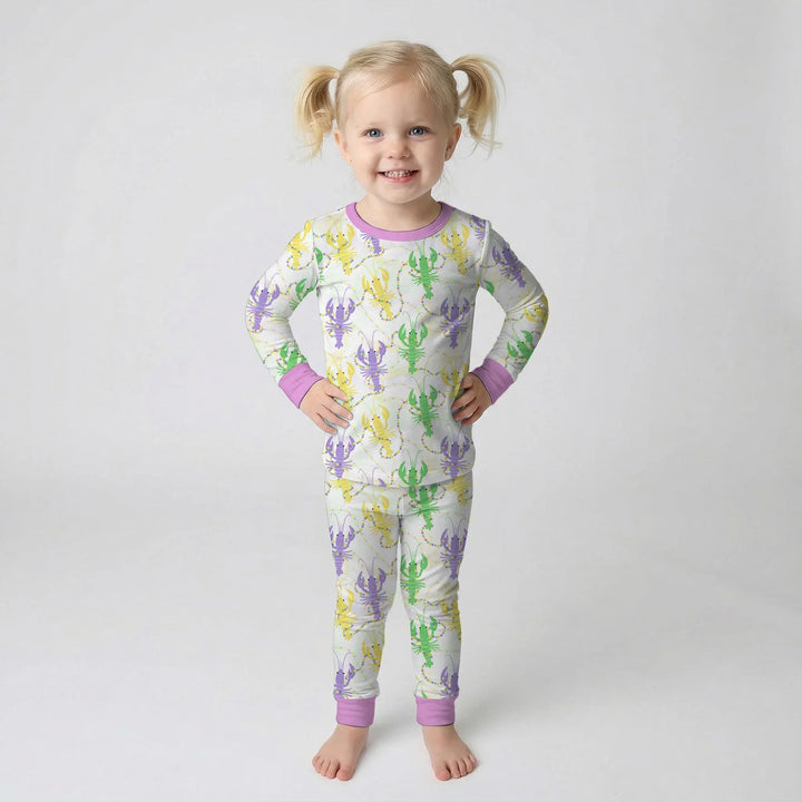 Mardi Gras Crawfish Family Matching Bamboo Two Piece Long Sleeve Pajama Set