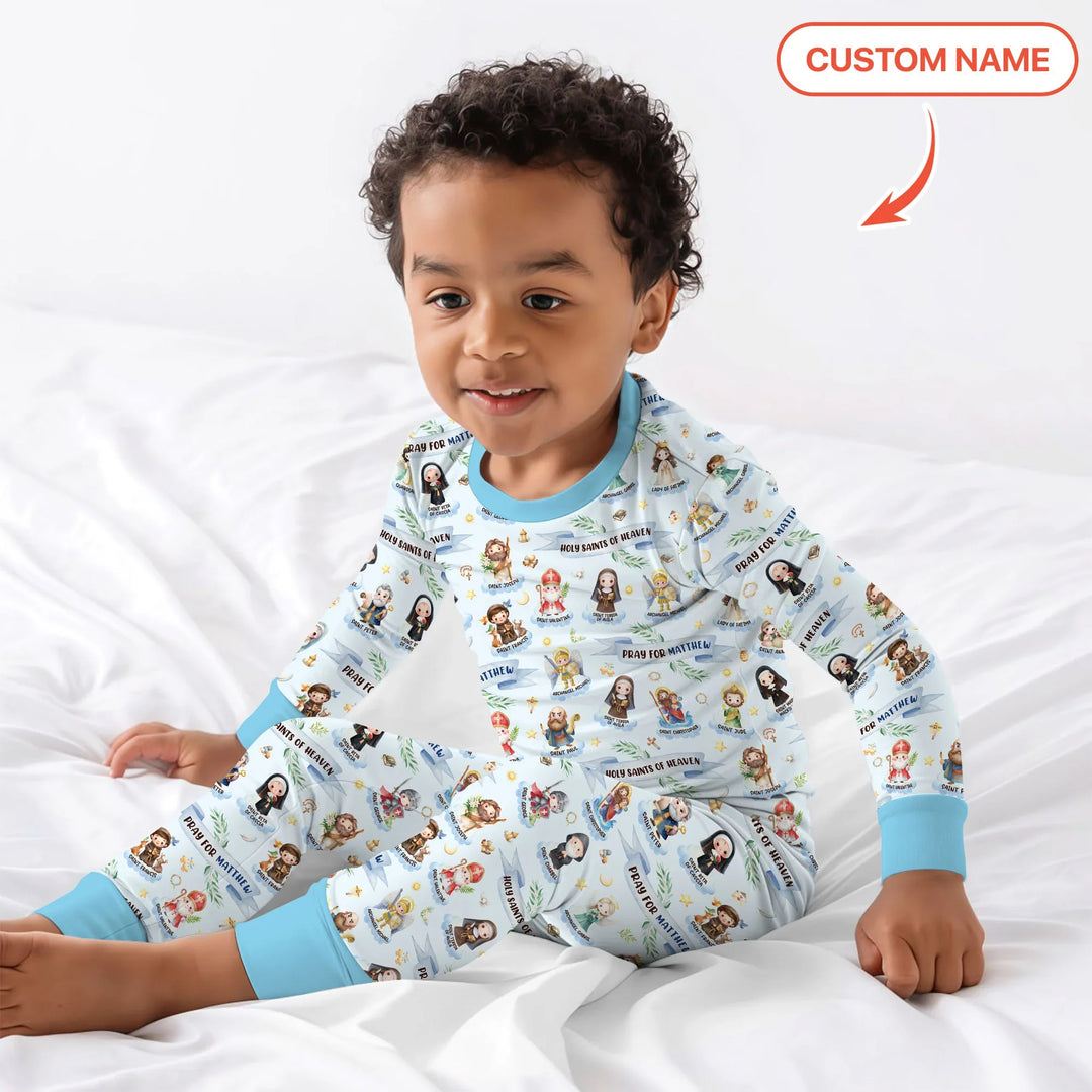 Holy Saints of Heaven Custom Name Bamboo Two Piece Long Sleeve Pajama Set