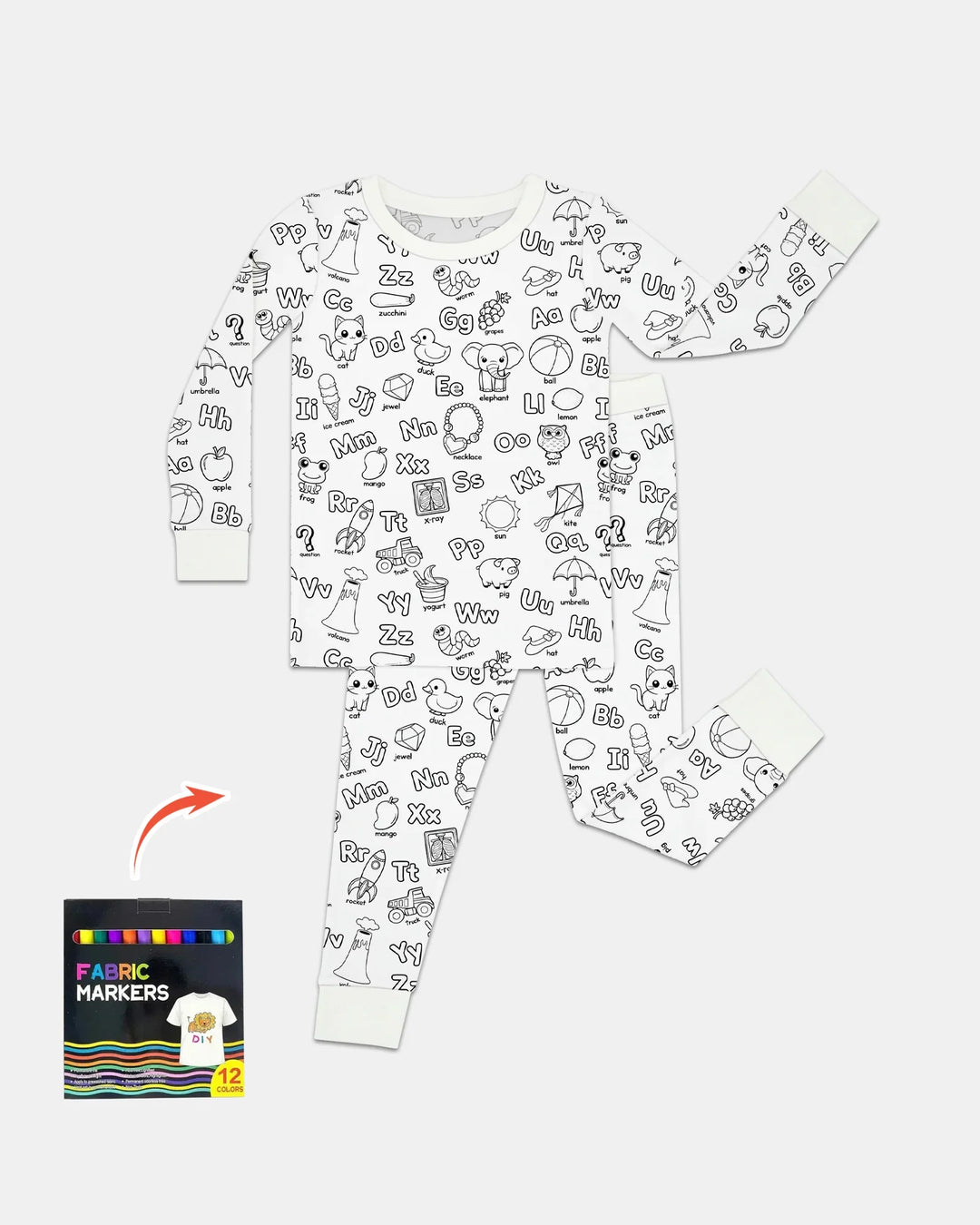 All Colorable Alphabet Bamboo Two Piece Long Sleeve Pajama Set