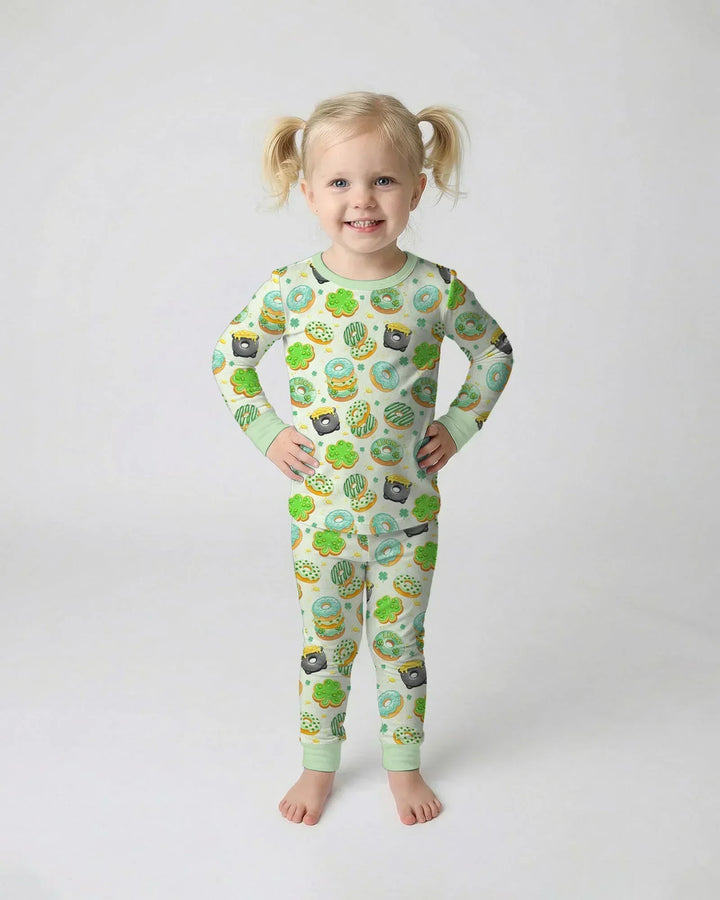 St. Patrick's Day Donut Bamboo Two Piece Long Sleeve Pajama Set