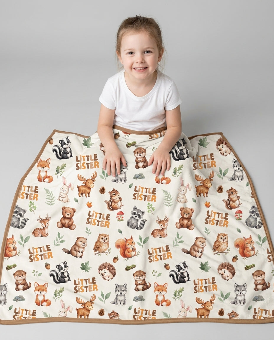 Custom Quote Woodland Animal Matching Sibling Bamboo Blanket