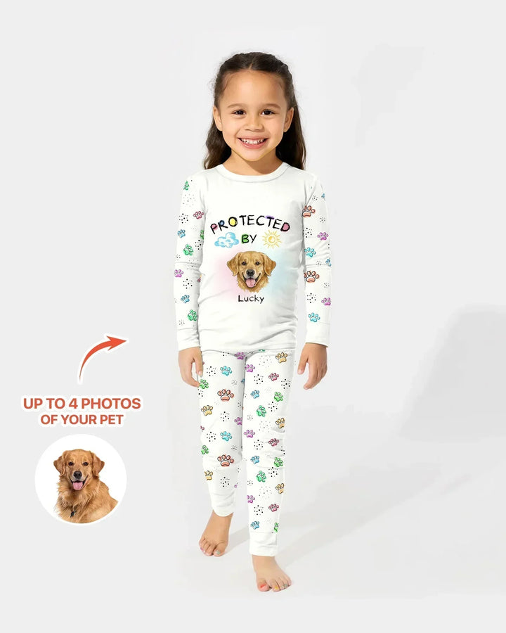 Custom Photo Crayon "Protected By" Bamboo Two Piece Long Sleeve Pajama Set