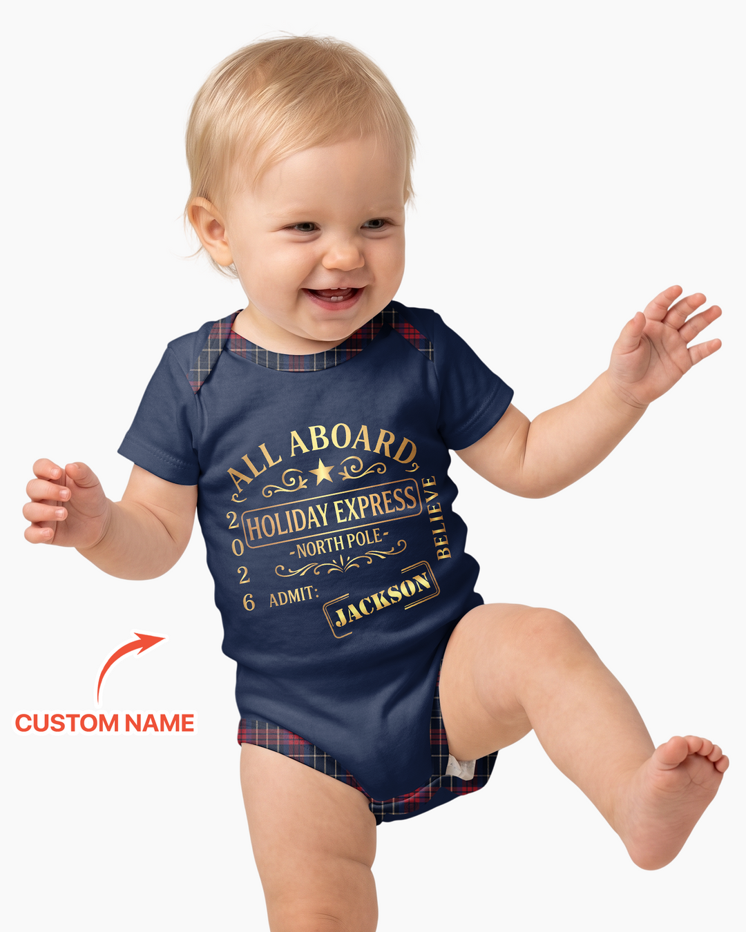 Custom Name North Pole Plaid Bamboo Bodysuit