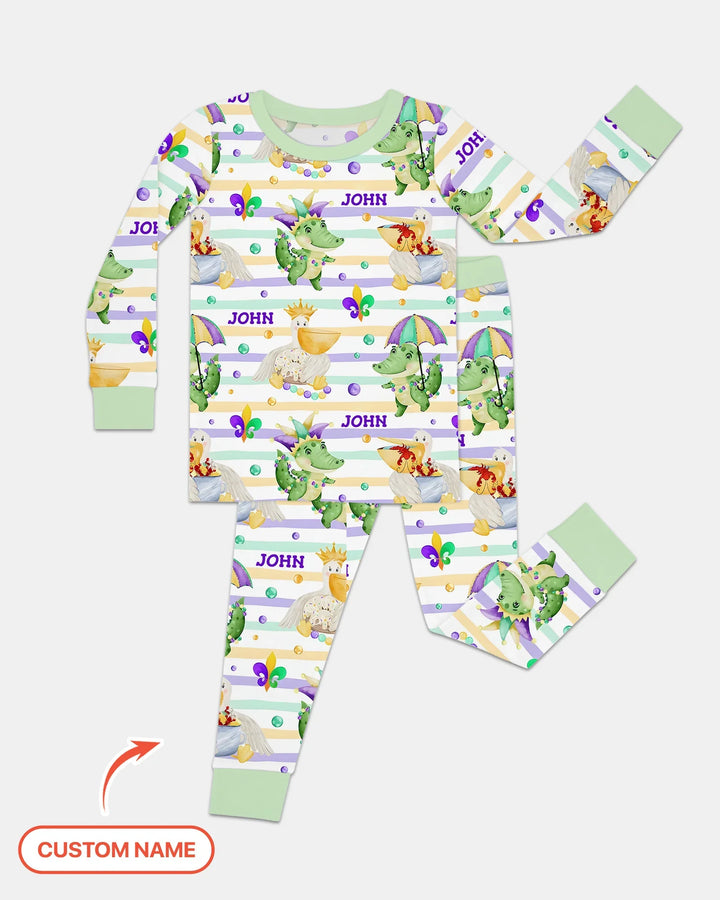 Happy Mardi Gras Adventure Family Matching Bamboo Two Piece Long Sleeve Pajama Set