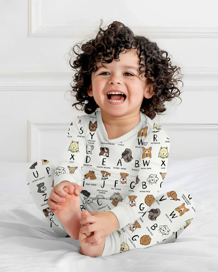 Funny Dogs Alphabet Bamboo Two Piece Long Sleeve Pajama Set