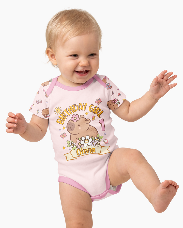 Personalized Capy Birthday Girl Bamboo Bodysuit