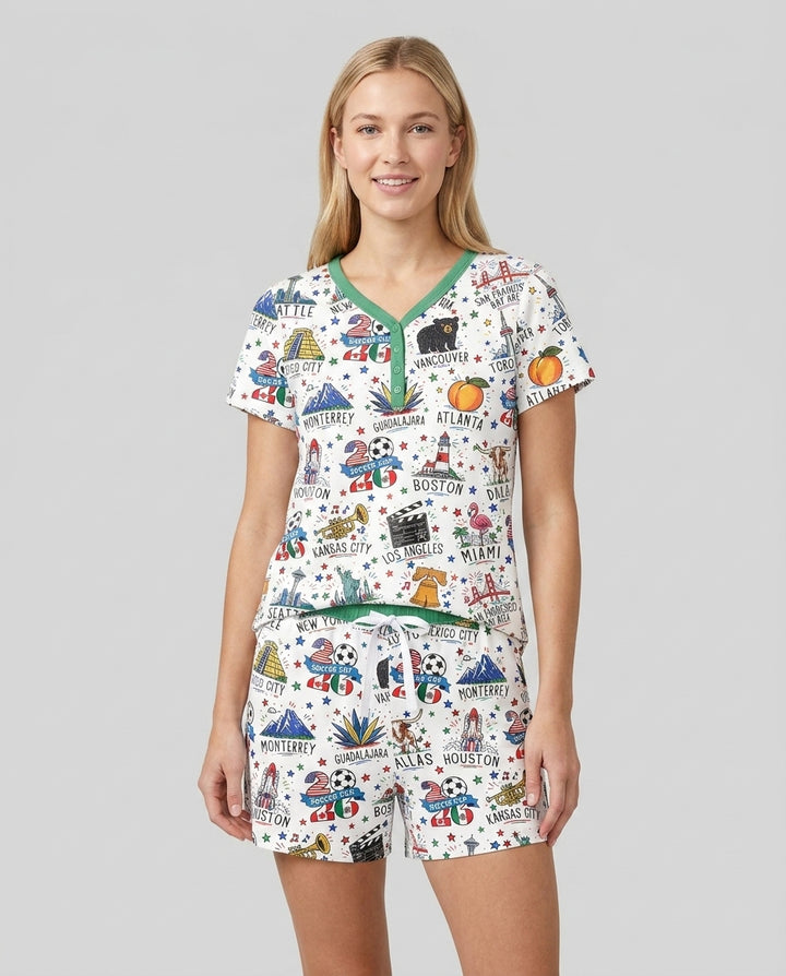 2026 Soccer Cup Host Citties Bamboo Women Short Sleeve Short Pajama Set