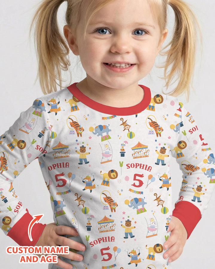 Custom Name Birthday Circus Bamboo Two Piece Long Sleeve Pajama Set