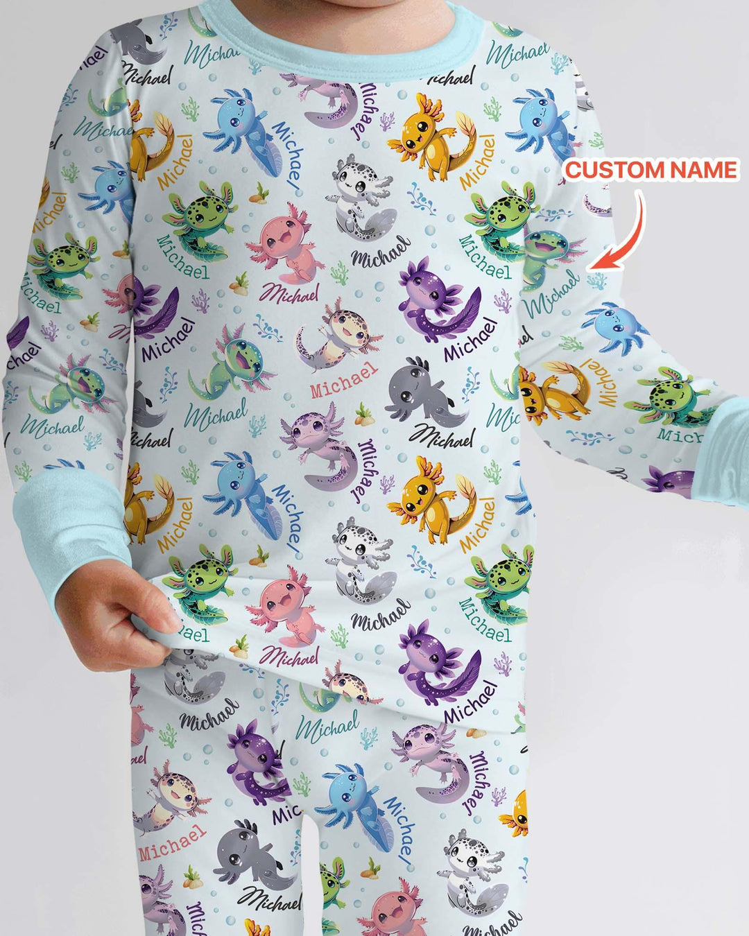 I Love You Axolotl Custom Name Bamboo Two Piece Long Sleeve Pajama Set