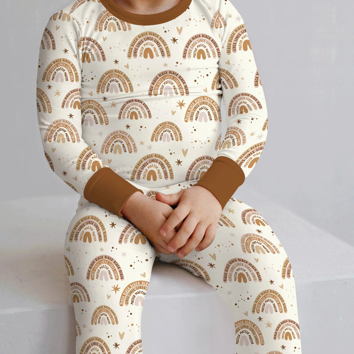 Back Lives Matter Rainbow Bamboo Two Piece Long Sleeve Pajama Set
