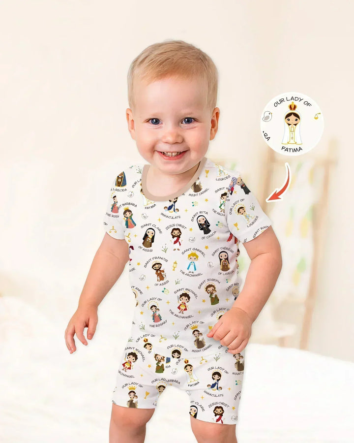 Pray For Us Family Matching Bamboo Two Piece Short Sleeve Shorts Pajama Set