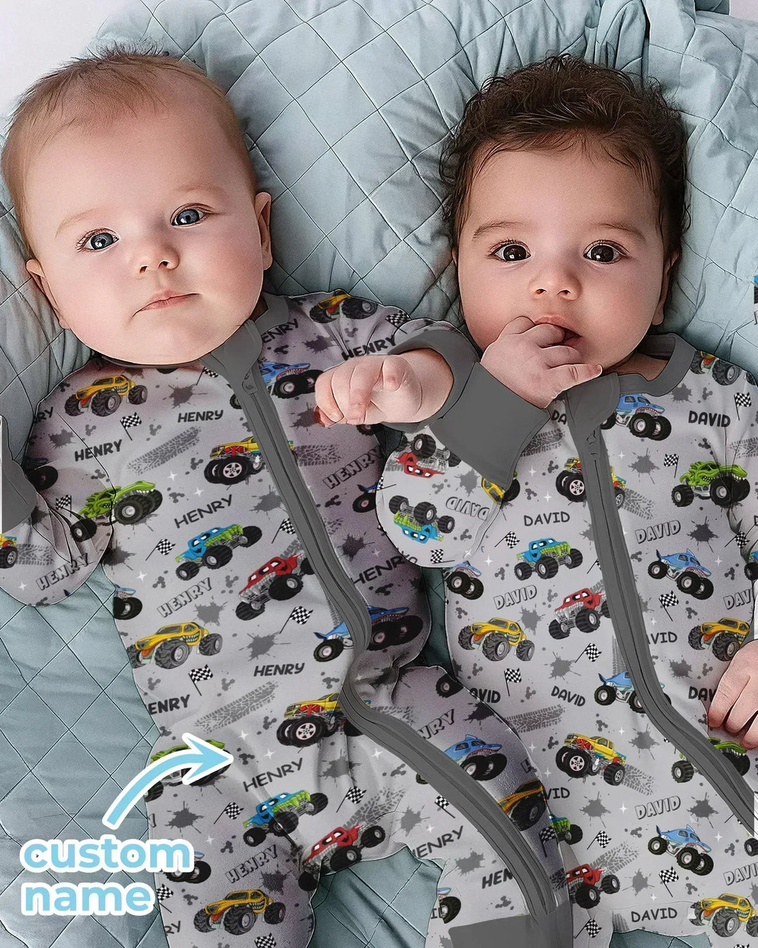 Monster Truck Dirt Jam Custom Name Daddy & Me Matching Bamboo Convertible Zippy