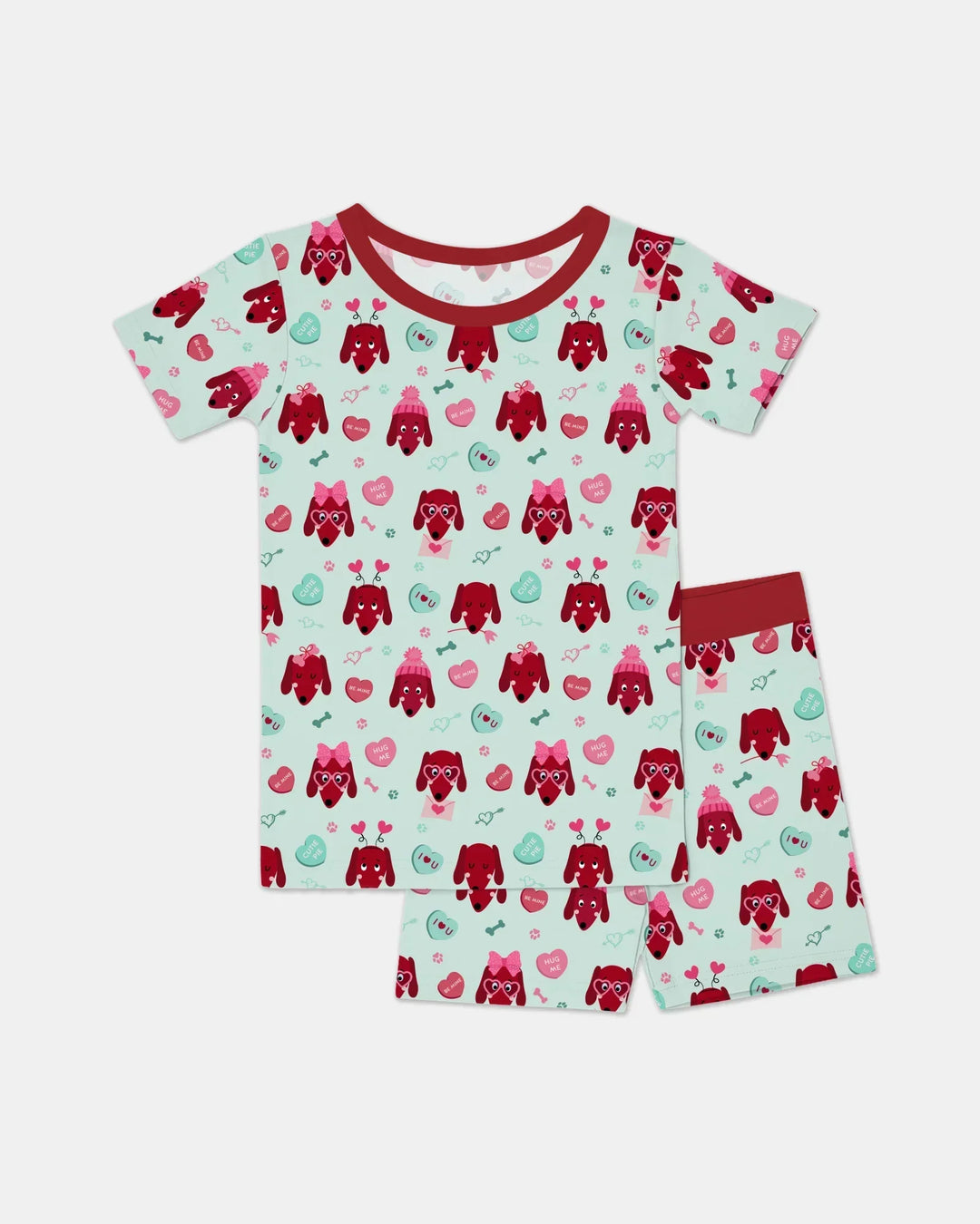 Dachshund Is My Valentine Bamboo Two Piece Short Sleeve Shorts Pajama Set