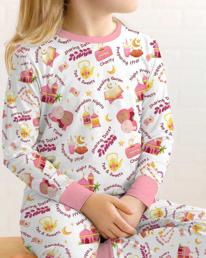 Ramadan Mubarak Matching Family Bamboo Two Piece Long Sleeve Pajama Set