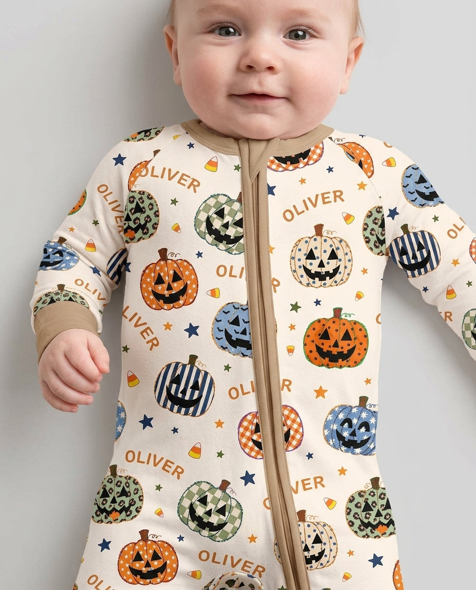 Custom Name Colorful Jack O Lantern Bamboo Convertible Zippy