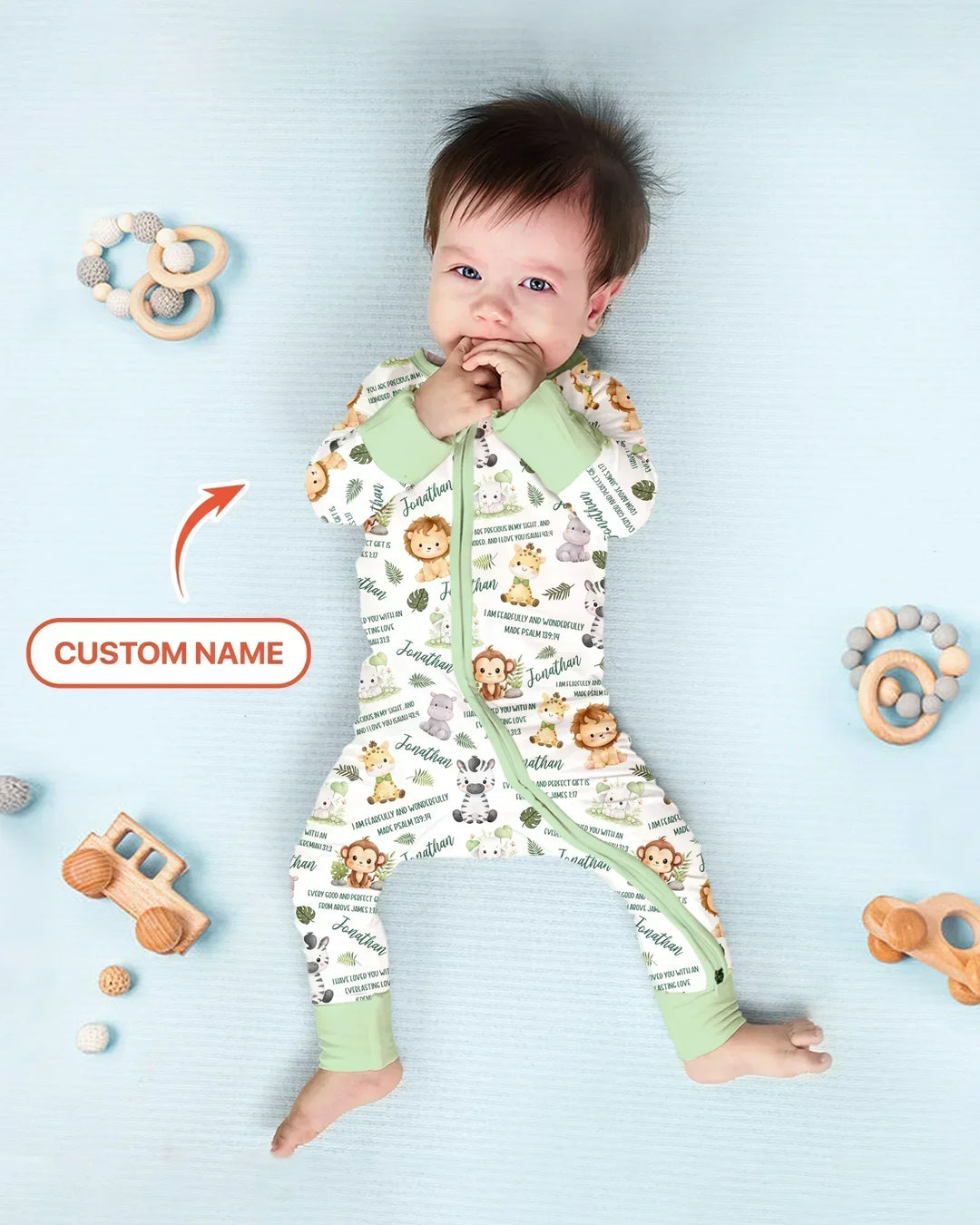 Custom Name Bible Verse Safari Animal Bamboo Convertible Zippy