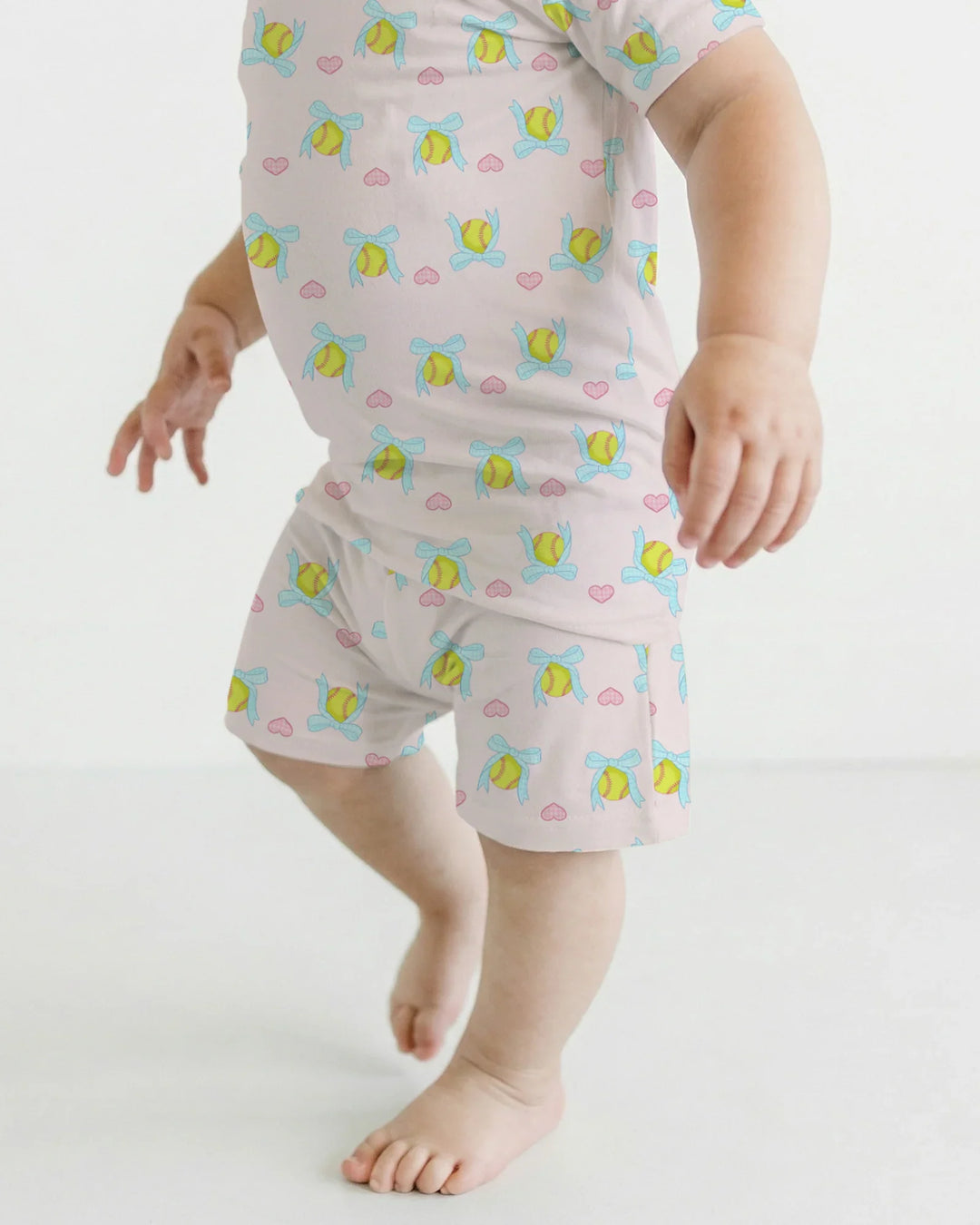 Softbal Coquette Bow Two Piece Short Sleeve Shorts Pajama Set