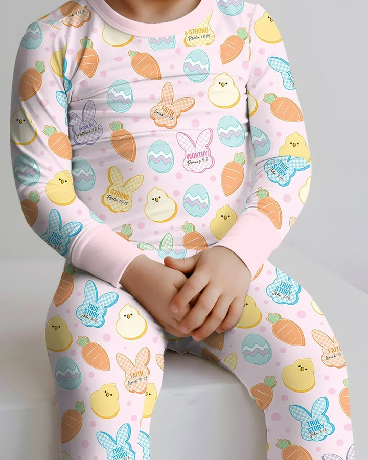 Easter Christian Bunny Bamboo Two Piece Long Sleeve Pajama Set