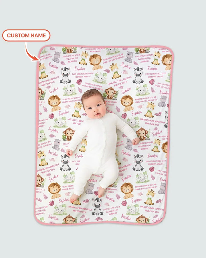 Custom Name Bible Verse Safari Animal Bamboo Blanket