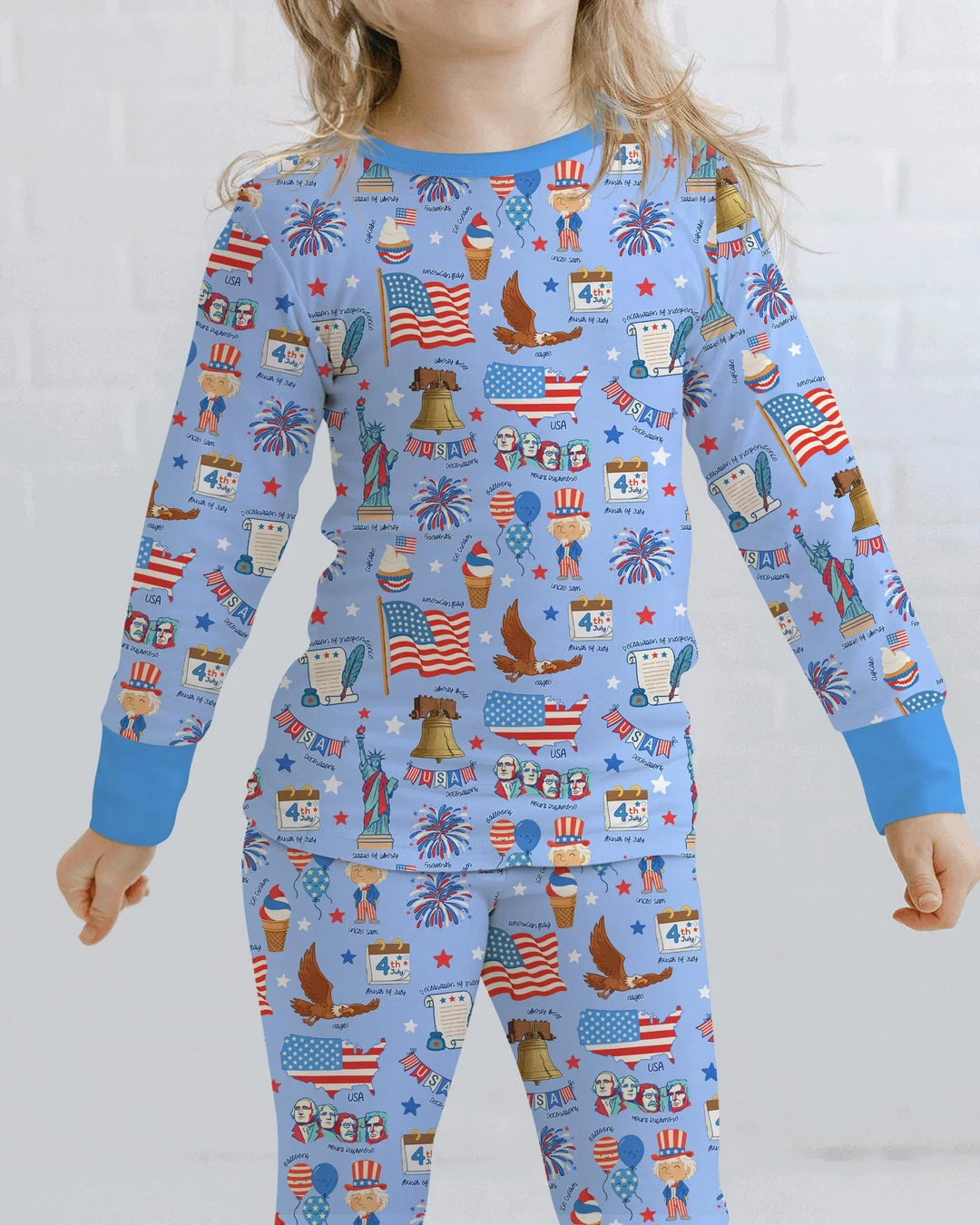 Hand Drawn Patriotic Iconic Bamboo Two Piece Long Sleeve Pajama Set