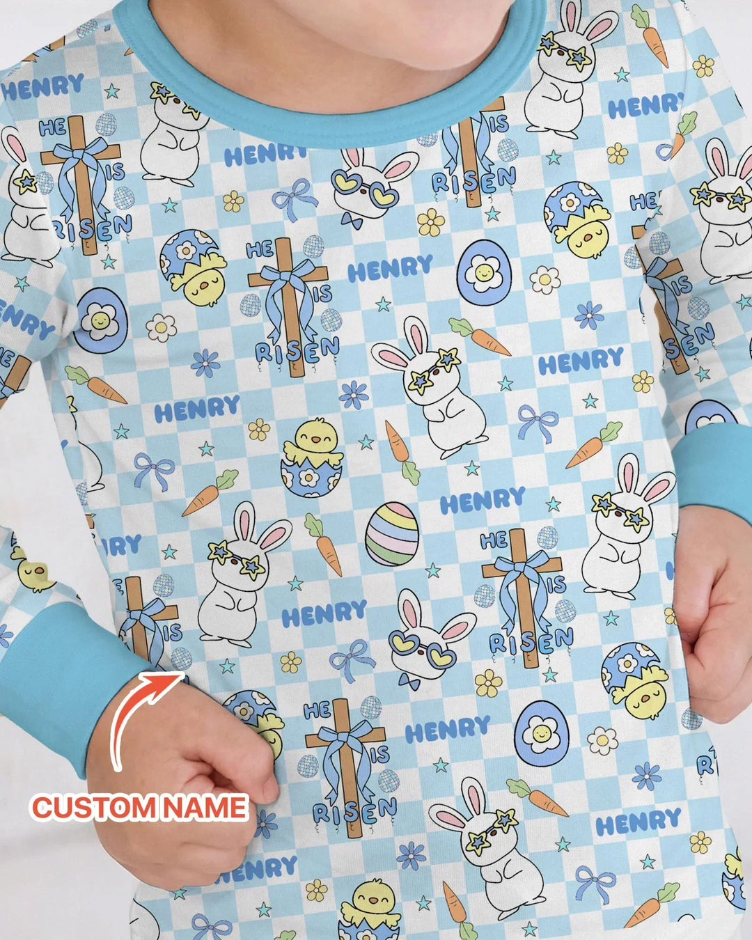 Custom Name Retro Easter Bamboo Two Piece Long Sleeve Pajama Set