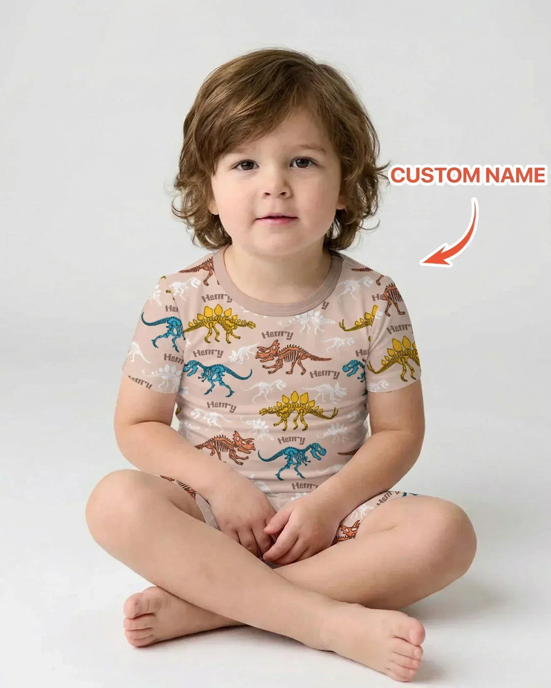 Dino Bones Parade Custom Name Bamboo Two Piece Short Sleeve Shorts Pajama Set