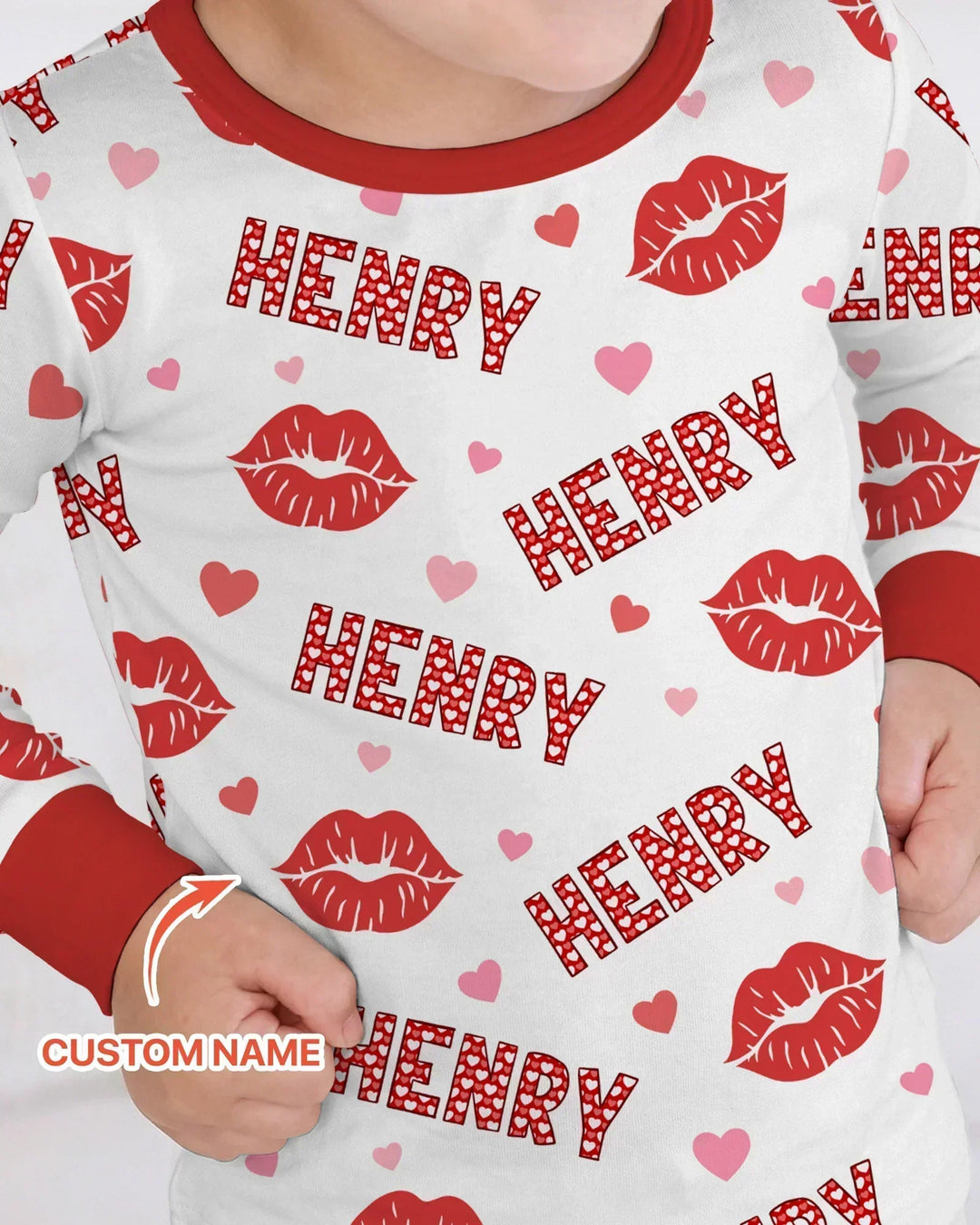 Custom Name Valentine Kiss Bamboo Two Piece Long Sleeve Pajama Set