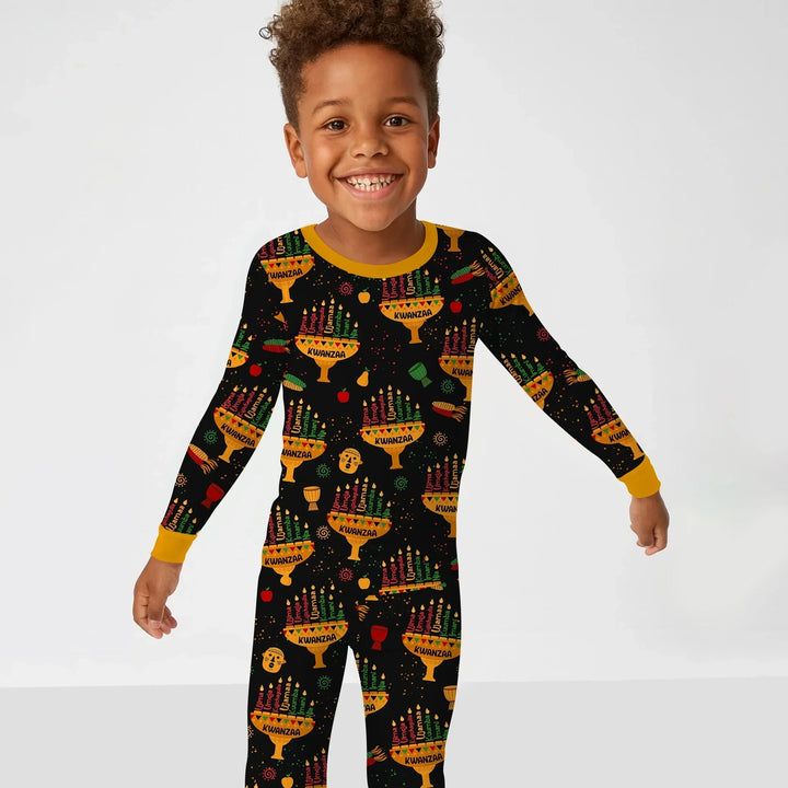 Kwanzaa Lights Bamboo Two Piece Long Sleeve Pajama Set