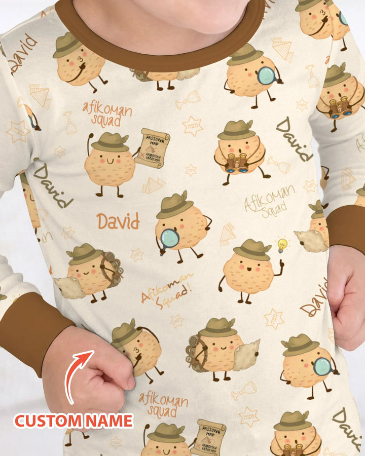 Custom Name Passover Afikoman Bamboo Two Piece Long Sleeve Pajama Set