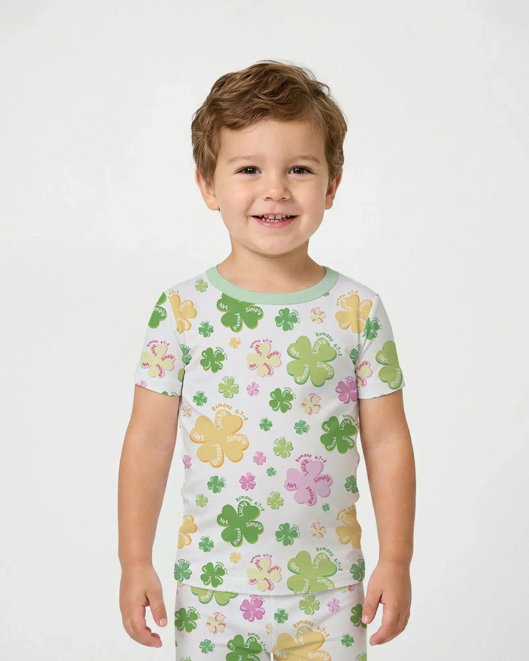 Shamrocks Print St. Patrick's Day Bamboo Two Piece Short Sleeve Pajama Set
