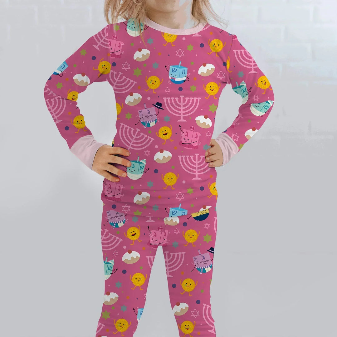 Hanukkah Little Dreidel Family Bamboo Two Piece Long Sleeve Pajama Set