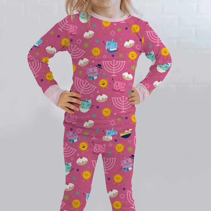 Hanukkah Little Dreidel Family Bamboo Two Piece Long Sleeve Pajama Set