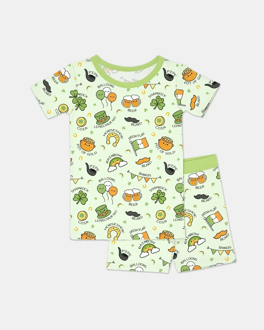 Kawaii St Patrick's Day Bamboo Two Piece Short Sleeve Shorts Pajama Set