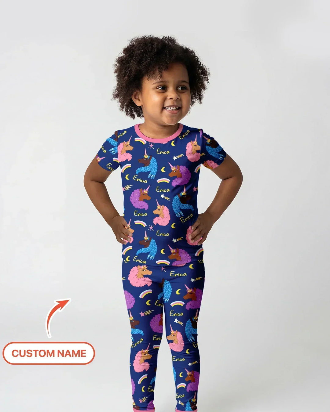 African Astro Unicorn Bamboo Two Piece Short Sleeve Pajama Set