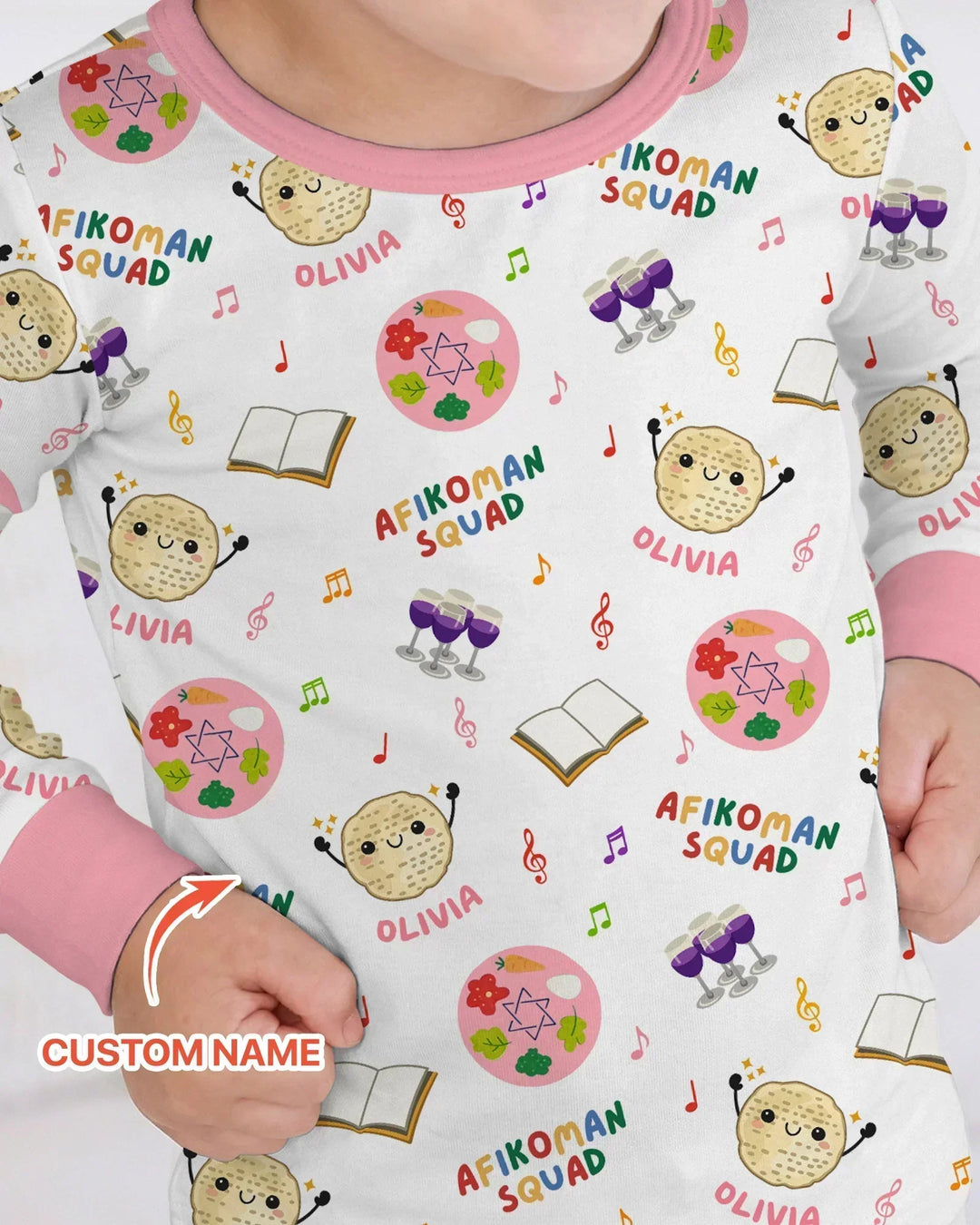 Custom Name Passover Afikoman Squad Bamboo Two Piece Long Sleeve Pajama Set