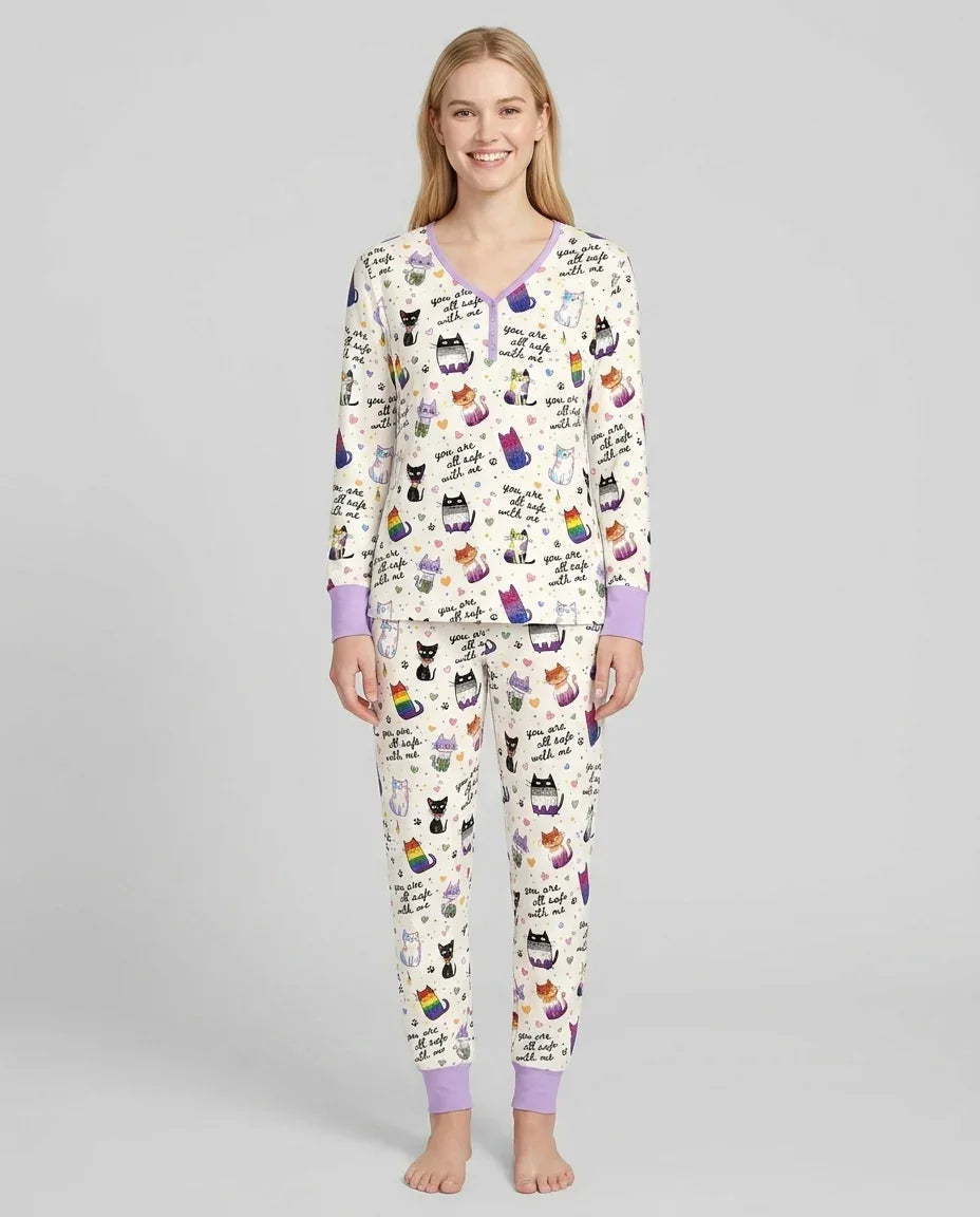 Loved & Safe Kitties Family Matching Bamboo Women Pajama Set