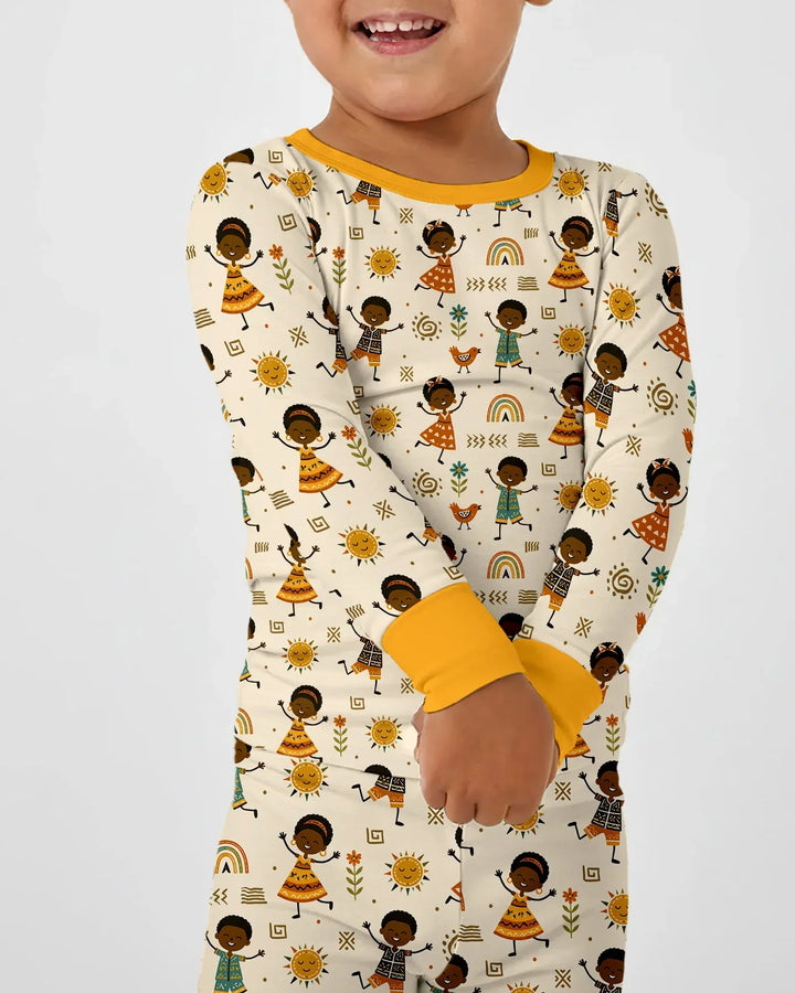 Cute African Heritage Bamboo Two Piece Long Sleeve Pajama Set