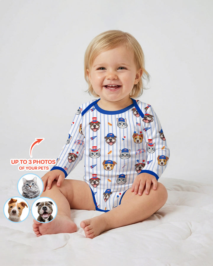Custom Pet Image 4th of July Family Matching Bamboo Bodysuit