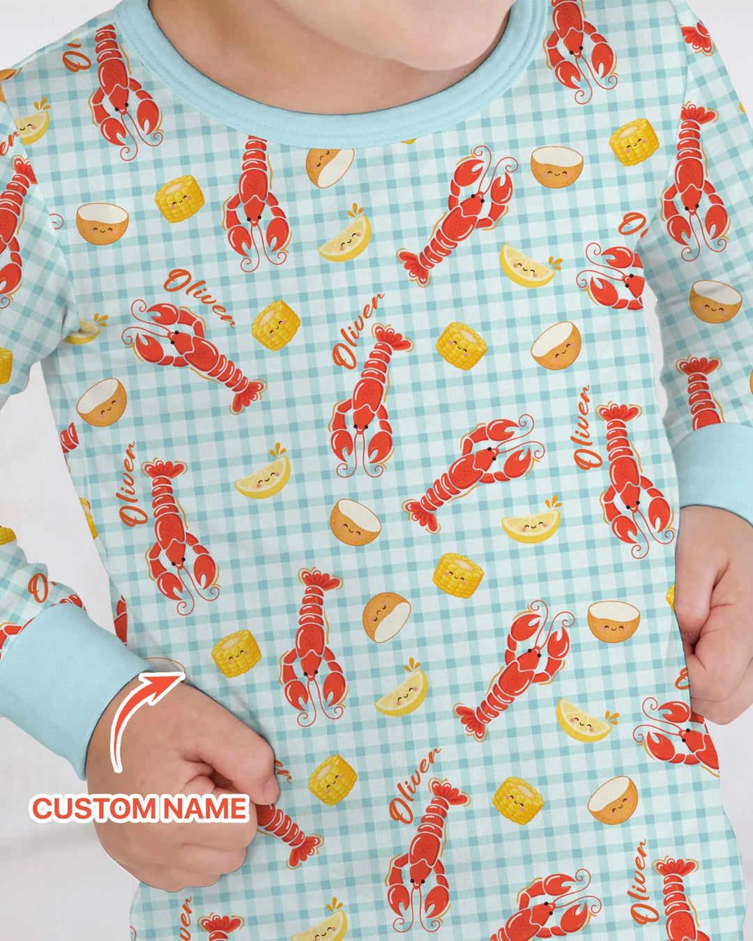 Custom Name Preppy Crawfish Season Bamboo Two Piece Long Sleeve Pajama Set