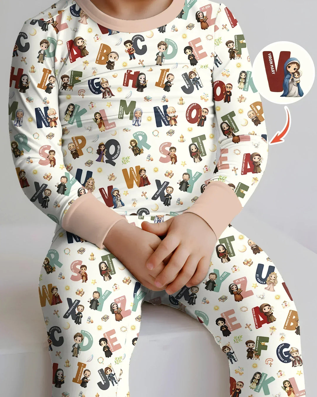 Catholic Saint ABCs Bamboo Two Piece Long Sleeve Pajama Set