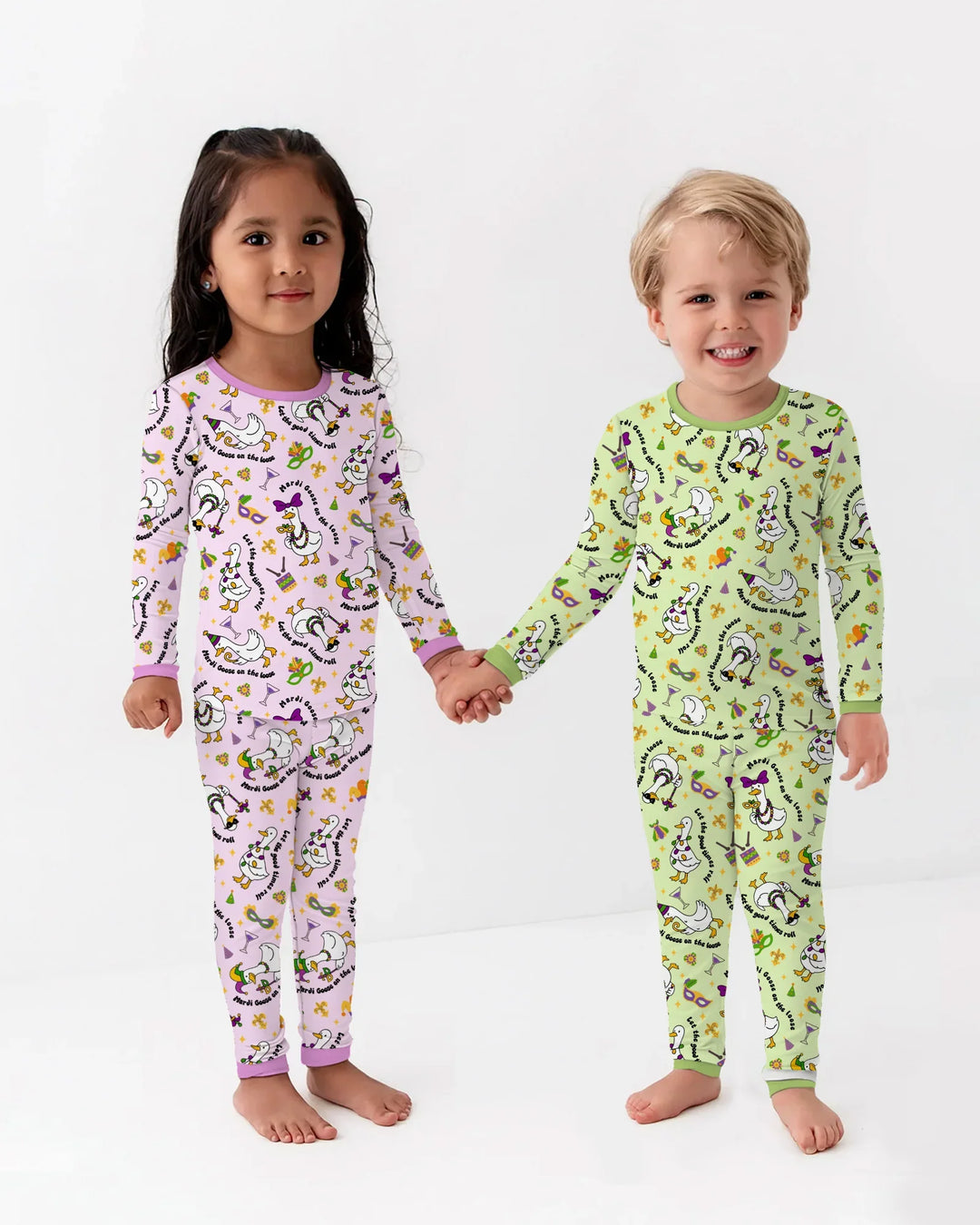 Mardi Gras Silly Goose Bamboo Two Piece Long Sleeve Pajama Set