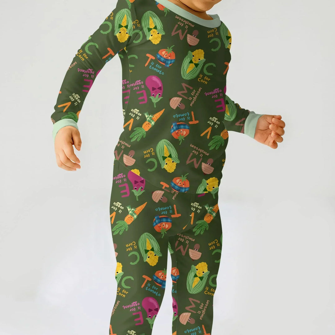 Veggie Letter Bamboo Two Piece Long Sleeve Pajama Set